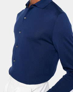 Overhemd met lange mouwen marineblauw biologisch katoen en Mulberry zijde | Filatori
