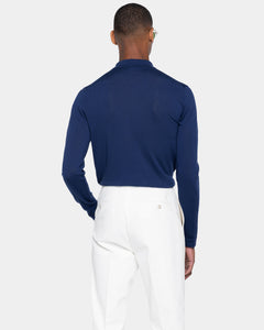 Overhemd met lange mouwen marineblauw biologisch katoen en Mulberry zijde | Filatori
