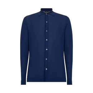 Overhemd met lange mouwen marineblauw biologisch katoen en Mulberry zijde | Filatori