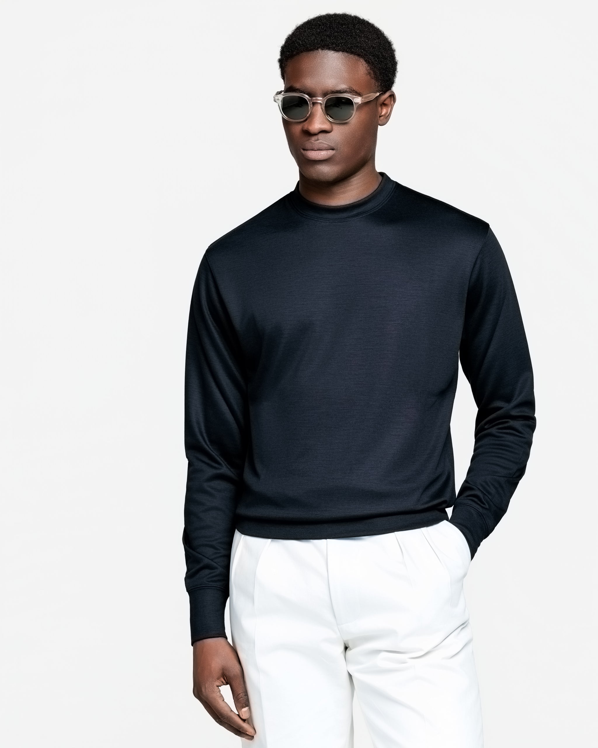 Sweater met ronde hals in effen blauw Katoen - Kasjmier | Filatori