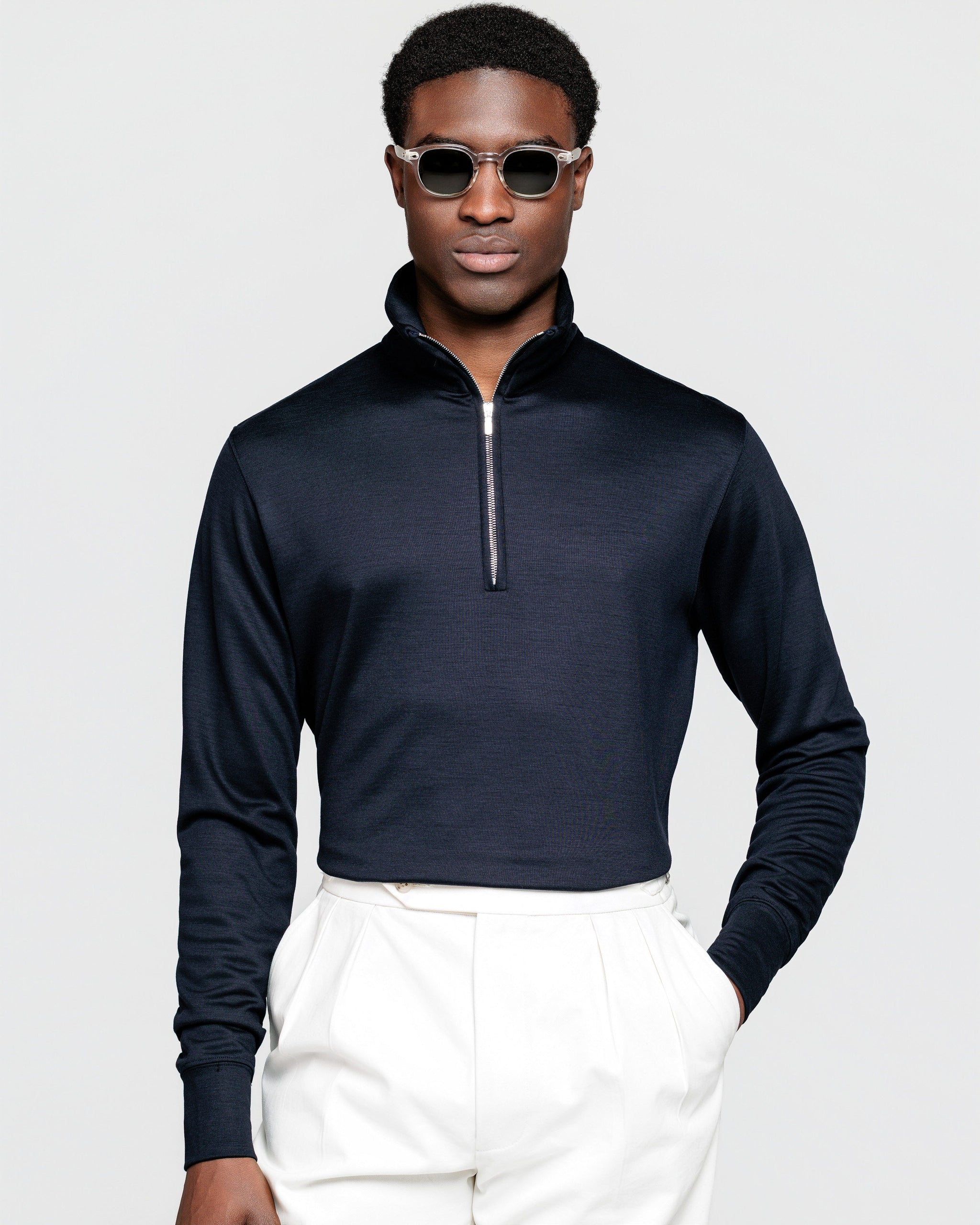 Sweater Half Rits in effen Blauw Katoen - Kasjmier | Filatori