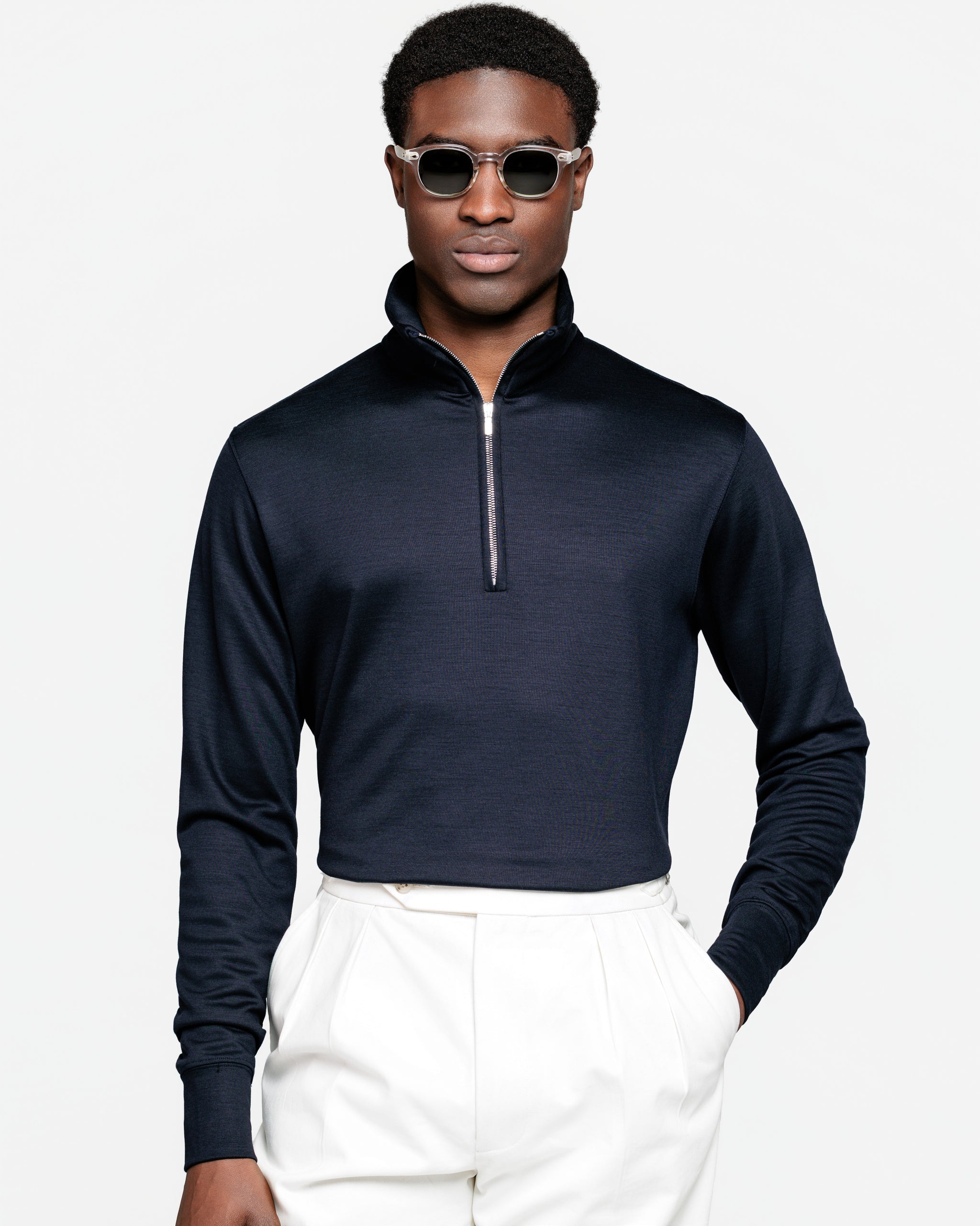 Sweater Half Rits in effen Blauw Katoen - Kasjmier | Filatori