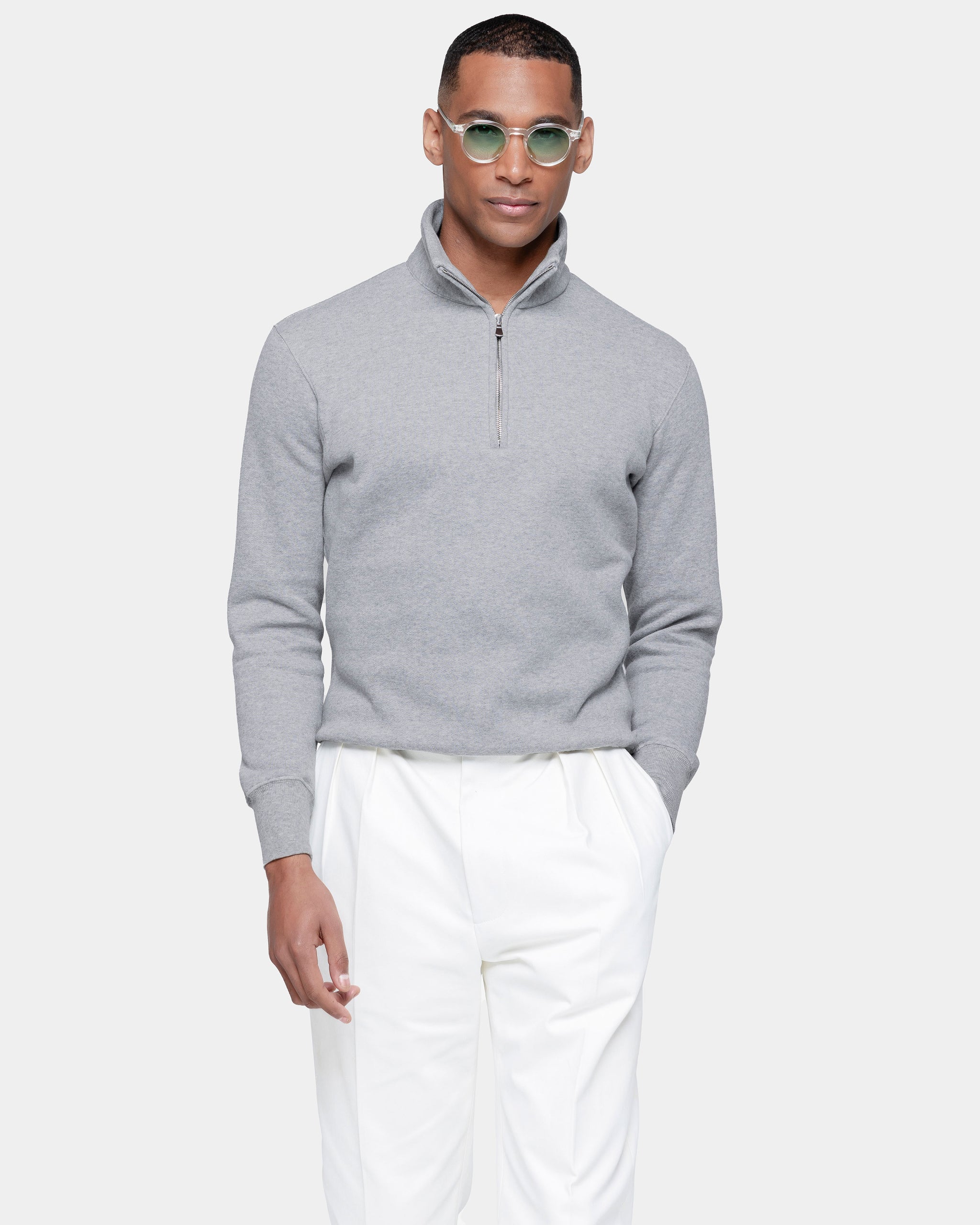 Grey Half zip sweatshirt in Cotton Cashmere | Filatori