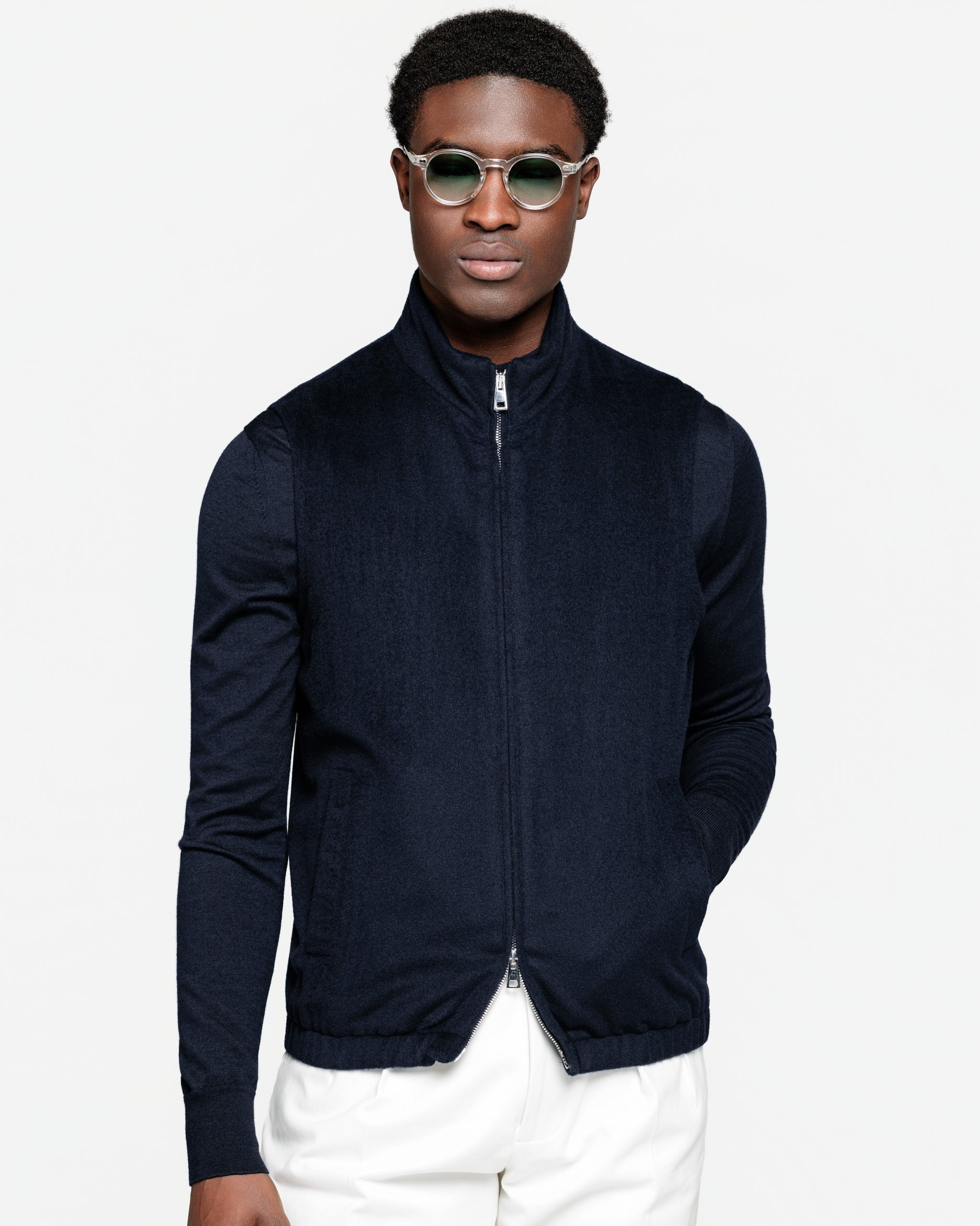Gilet in effen blauw van 100% Baby Camel | Filatori