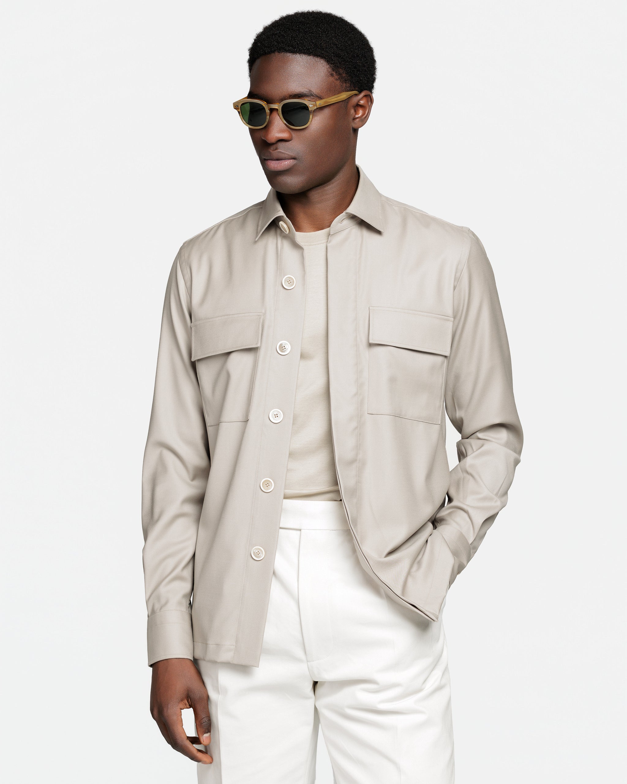 Overshirt effen zwart in Saxon Merino Wol Super 150's | Filatori 