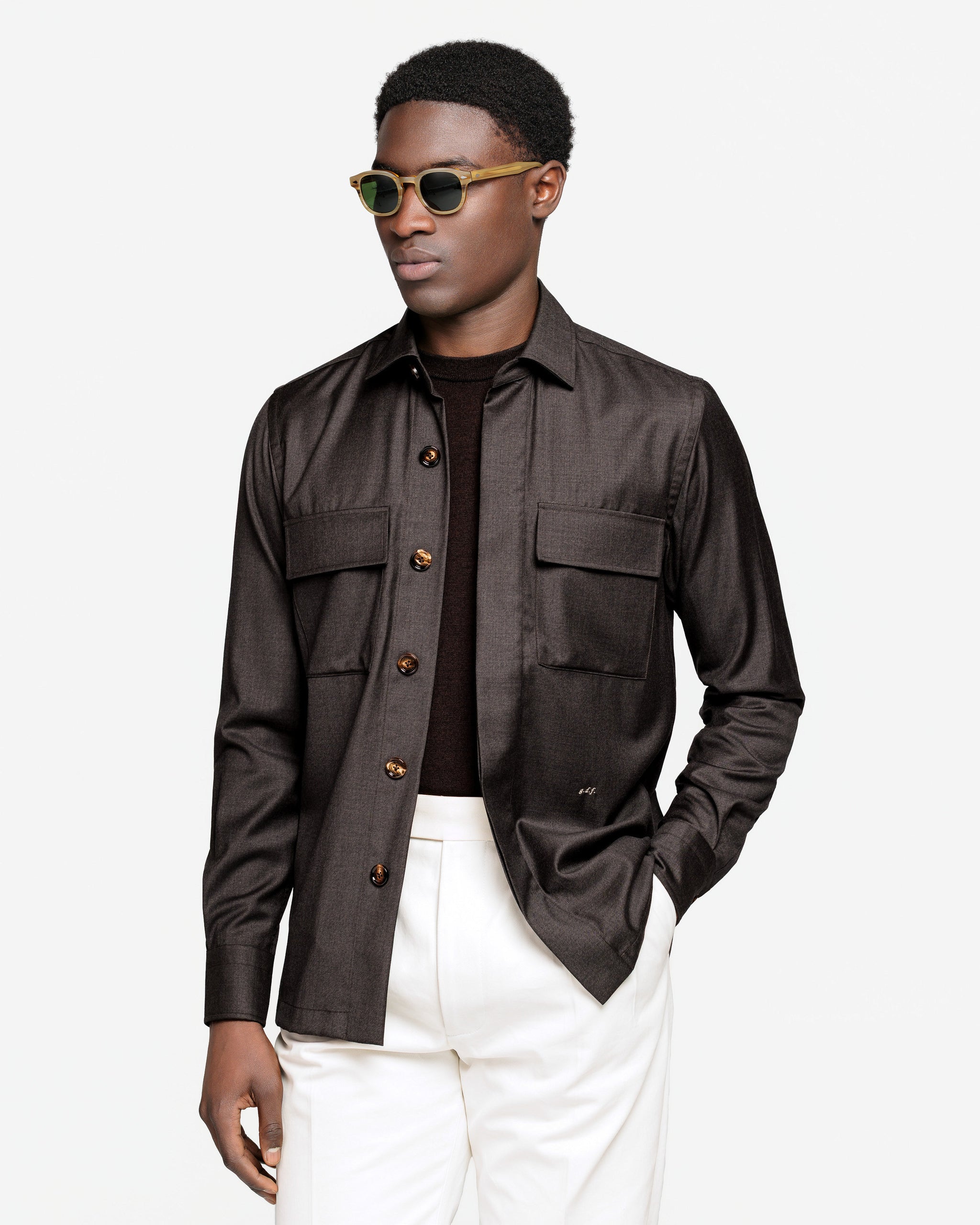 Overshirt effen zwart in Saxon Merino Wol Super 150's | Filatori 