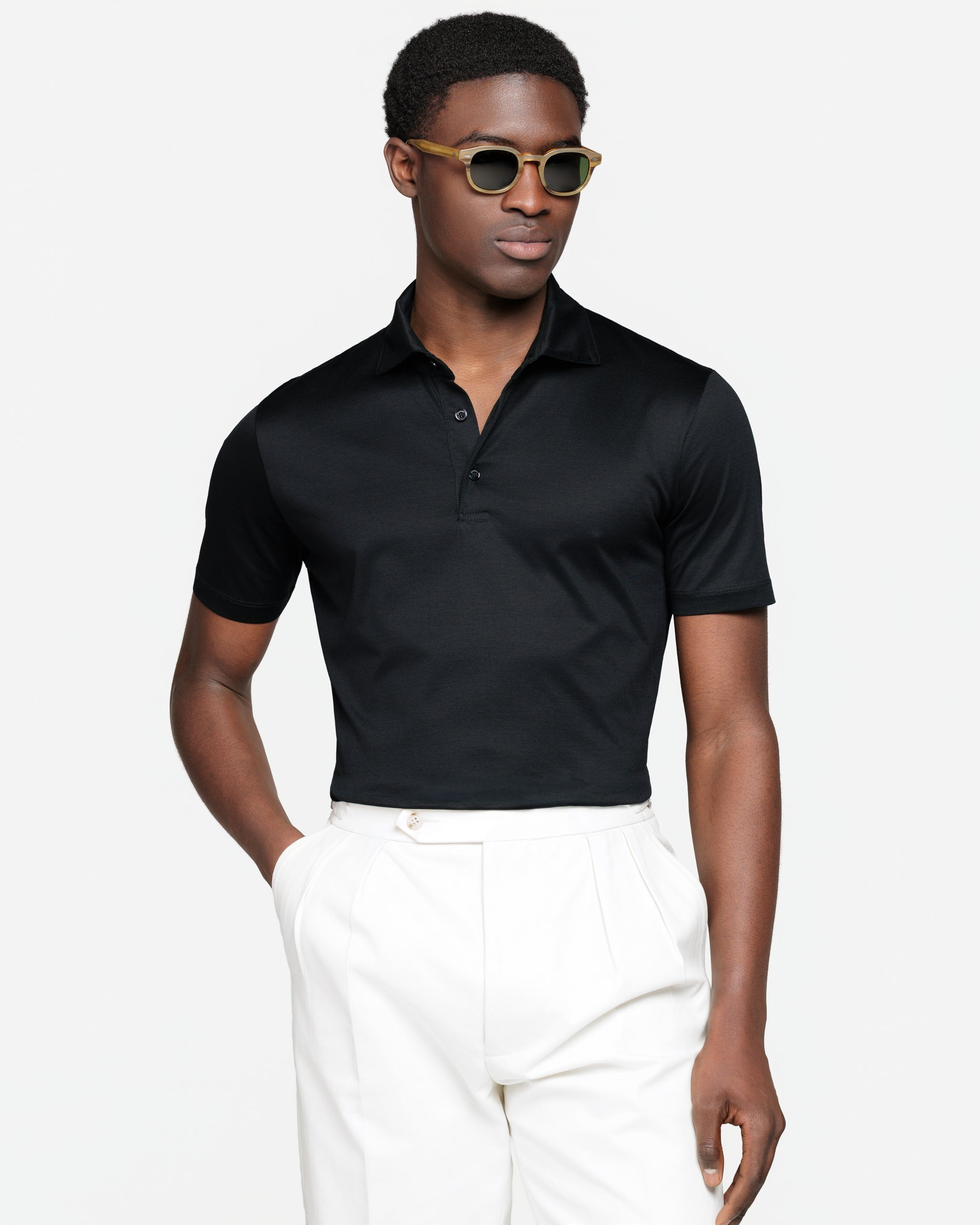 Zwart Korte Mouw Poloshirt zonder knopen 100% Egyptisch Katoen | Filatori
