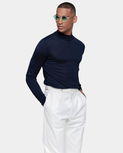 Blue Long Sleeved Highneck Knitwear in Cashmere Mulberry Silk | Filatori