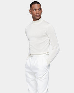 Pearl White Long Sleeved Highneck Knitwear in Cashmere Mulberry Silk | Filatori