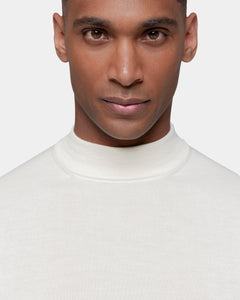 Pearl White Long Sleeved Highneck Knitwear in Cashmere Mulberry Silk | Filatori