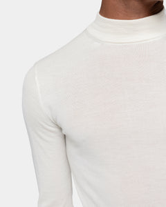 Pearl White Long Sleeved Highneck Knitwear in Cashmere Mulberry Silk | Filatori