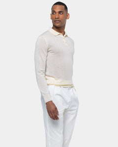 Pearl White Long Sleeved Polo Knitwear in Cashmere Mulberry Silk | Filatori