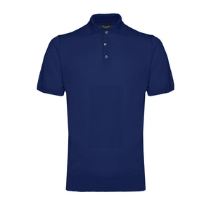 Half-mouw poloshirt effen blauw Biologisch Katoen en Mulberry zijde | Filatori