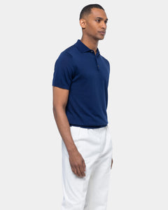 Half-mouw poloshirt effen blauw Biologisch Katoen en Mulberry zijde | Filatori