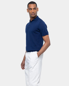 Half-mouw poloshirt effen blauw Biologisch Katoen en Mulberry zijde | Filatori