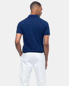 Half-mouw poloshirt effen blauw Biologisch Katoen en Mulberry zijde | Filatori