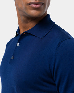 Half-mouw poloshirt effen blauw Biologisch Katoen en Mulberry zijde | Filatori