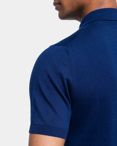 Half-mouw poloshirt effen blauw Biologisch Katoen en Mulberry zijde | Filatori