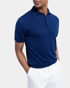 Half-mouw poloshirt effen blauw Biologisch Katoen en Mulberry zijde | Filatori