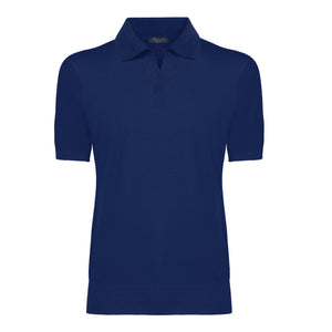 Poloshirt met korte mouwen zonder knopen, effen blauw, biologisch katoen en Mulberry zijde | Filatori