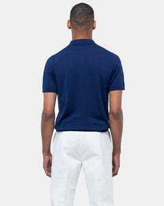 Poloshirt met korte mouwen zonder knopen, effen blauw, biologisch katoen en Mulberry zijde | Filatori