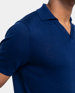 Poloshirt met korte mouwen zonder knopen, effen blauw, biologisch katoen en Mulberry zijde | Filatori