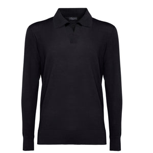 Poloshirt met lange mouwen zonder knopen effen zwart biologisch katoen en Mulberry zijde | Filatori