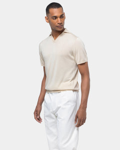 Sand Short Sleeve Buttonless Polo Knitwear in Organic Cotton Mulberry Silk | Filatori