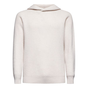 Meringewitte hoodie met lange mouwen van Super 100's Carded Wool | Filatori