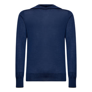 Langemouw hoodie trui in effen blauw Wol Zijde | Filatori 