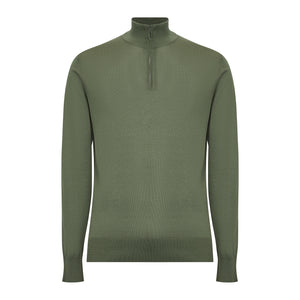 Military Green Half Zip Knitwear in Organic Cotton Mulberry Silk | Filatori