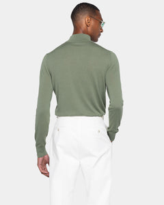 Military Green Half Zip Knitwear in Organic Cotton Mulberry Silk | Filatori