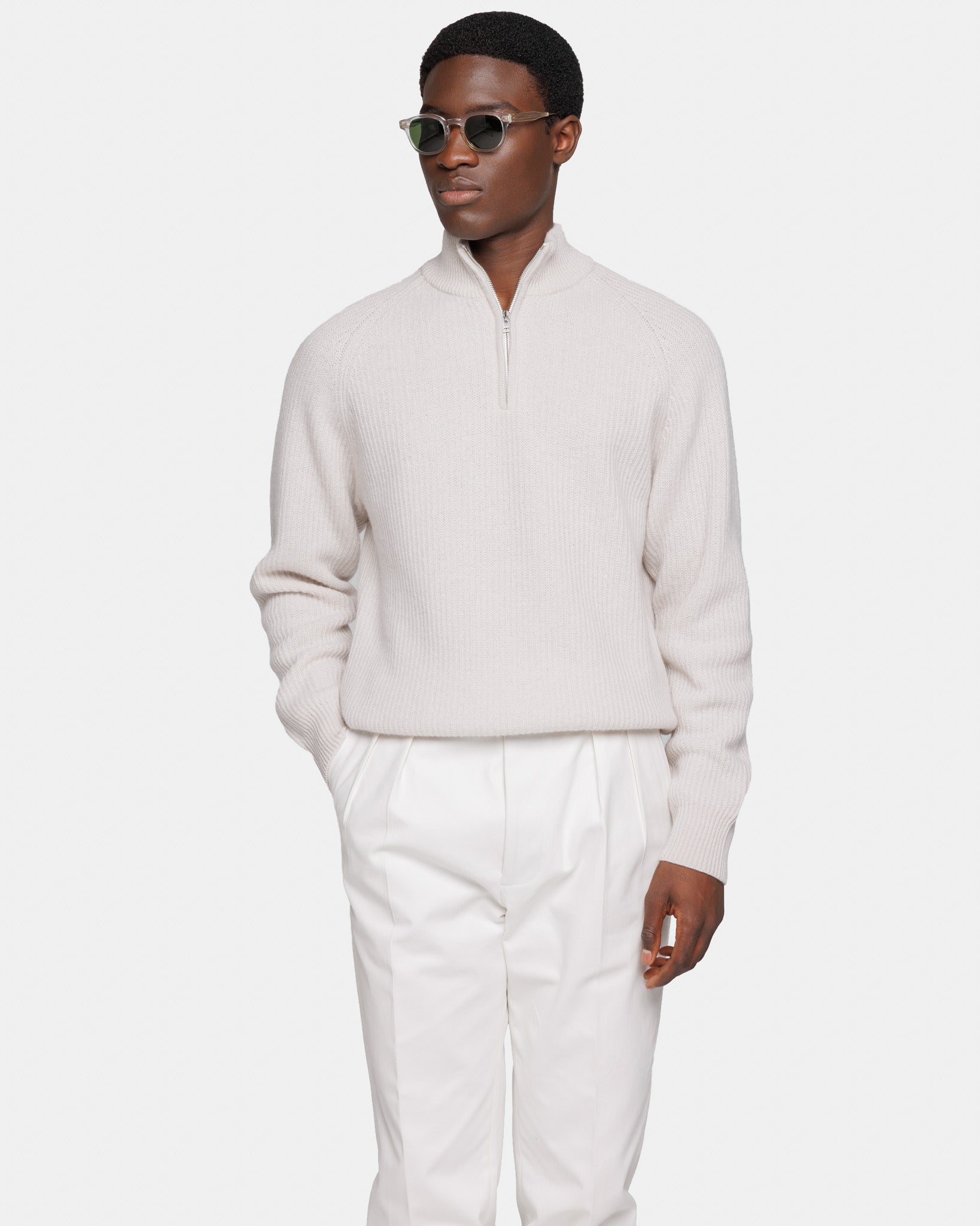 Meringue highneck met rits van ultrazachte wol Super 100's met lange mouwen | Filatori 