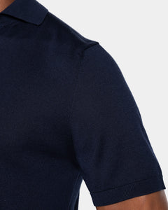 Poloshirt met korte mouwen zonder knopen, effen blauw, biologisch katoen en Mulberry zijde | Filatori