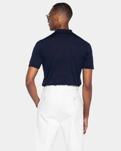 Poloshirt met korte mouwen zonder knopen, effen blauw, biologisch katoen en Mulberry zijde | Filatori