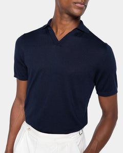 Poloshirt met korte mouwen zonder knopen, effen blauw, biologisch katoen en Mulberry zijde | Filatori