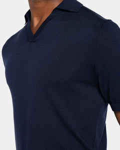 Poloshirt met korte mouwen zonder knopen, effen blauw, biologisch katoen en Mulberry zijde | Filatori