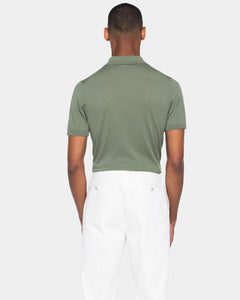 Military Green Short Sleeve Zip Polo Knitwear in Organic Cotton Mulberry Silk | Filatori