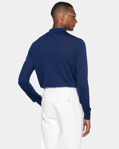 Lange-mouw poloshirt met rits marineblauw Biologisch Katoen en Mulberry zijde | Filatori 