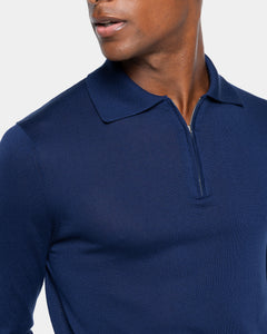 Lange-mouw poloshirt met rits marineblauw Biologisch Katoen en Mulberry zijde | Filatori 