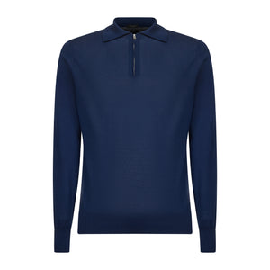 Lange-mouw poloshirt met rits marineblauw Biologisch Katoen en Mulberry zijde | Filatori 