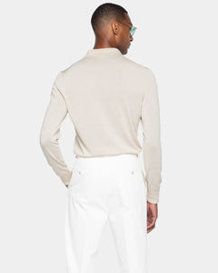 Lange-mouw poloshirt met rits effen zand Biologisch Katoen en Mulberry zijde | Filatori
