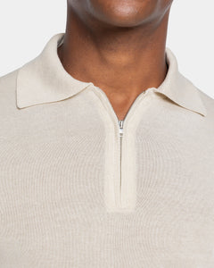 Lange-mouw poloshirt met rits effen zand Biologisch Katoen en Mulberry zijde | Filatori