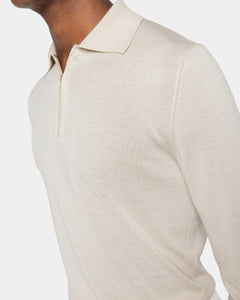 Lange-mouw poloshirt met rits effen zand Biologisch Katoen en Mulberry zijde | Filatori