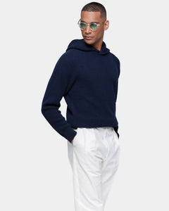 Blauwe hoodie met lange mouwen van Super 100's Carded Wool | Filatori