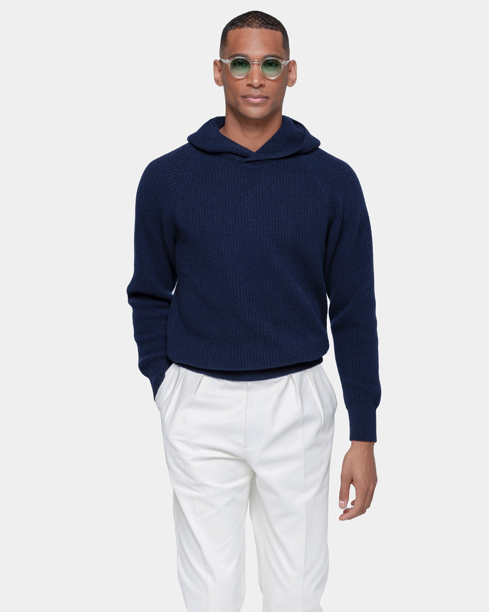 Blauwe hoodie met lange mouwen van Super 100's Carded Wool | Filatori