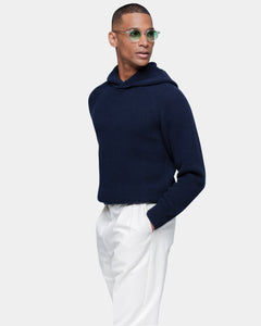 Blauwe hoodie met lange mouwen van Super 100's Carded Wool | Filatori