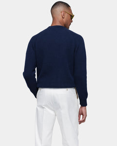 Blue Long Sleeve Crewneck in Super 100's Carded Wool | Filatori