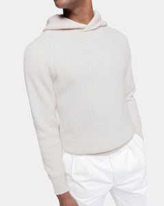 Meringewitte hoodie met lange mouwen van Super 100's Carded Wool | Filatori