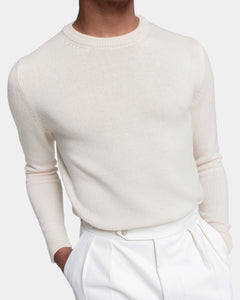 Off White Long Sleeved Crewneck Knitwear in Wool Cashmere | Filatori